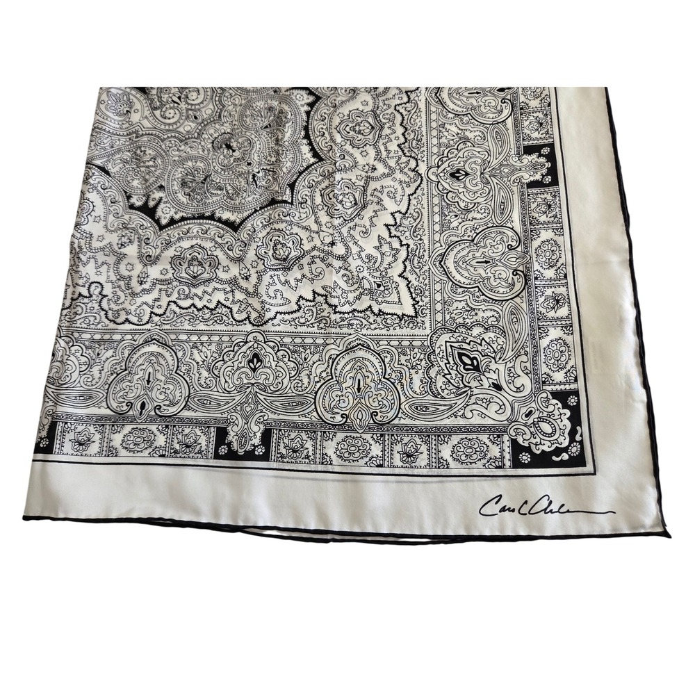 Cabi Womens Scarf White Black Paisley 100% Silk Square